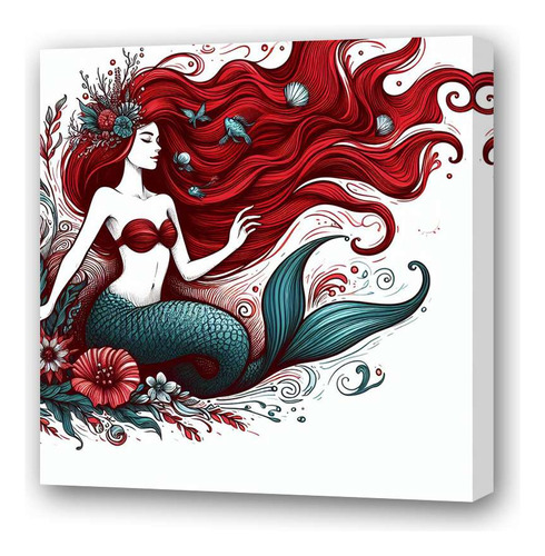 Cuadro 60x60cm Sirena Hermosa Pelo Largo Long Hair