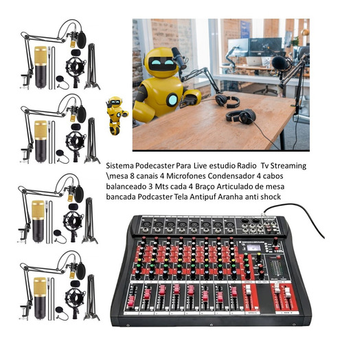 Imagem 8 de 8 de Kit Setup Bancada Podcaster 1 Interface Audio 4 Mic Bm800