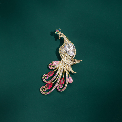 Broche Con Forma De Alfiler Con Cuello De Pavo Real, Lujoso