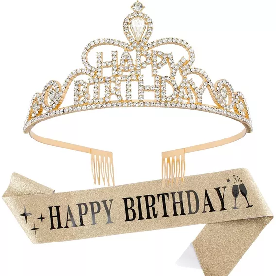 Yageartbtfed Corona de Cumpleaños para Mujer 50 Años de Edad Juego de Tiara de 50 Cumpleaños y Corona Oro Rosa 50 Cumpleaños Faja de Satén Cumpleaños Banda y 50 Diadema Tiara 