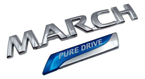 Emblemas Nissan March Pure Drive Cromados Para Cajuela 