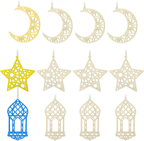 12 Piezas De Adornos Colgantes De Madera De Ramadán, Pintabl