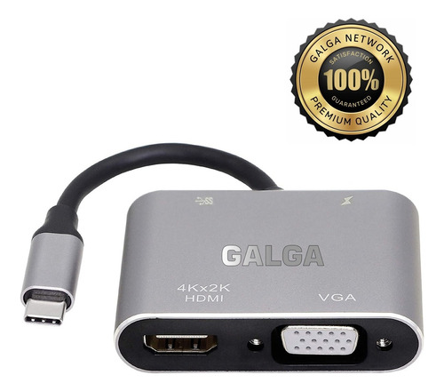 Hub 4 En 1 Usb-c 3.1 A Usb 3.0 Usb-c Hdmi 4k Vga Gris