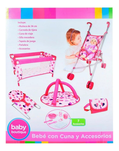 Muñeca Baby Boutique Con Cuna Y Accesorios Multicolor