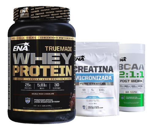 Combo Ena Crecimiento Muscular Proteina + Creatina + Bcaa