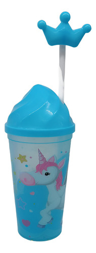 Vasos Reutilizables Plástico Tapa Popote Unicornio 12 Pz. Color