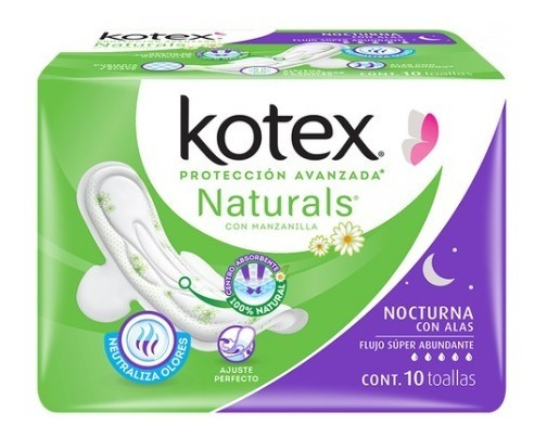 Kotex Naturals Nocturna C/alas Flujo Super Abundante E-full