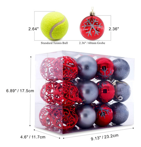 Juego De 24 Adornos De Bola Navidad Inastillables 6 Cm Rojo