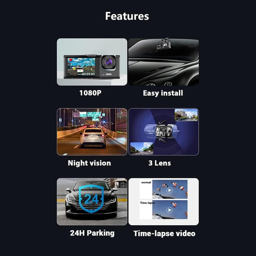 Cámara Para Auto 5 En 1 Frontal Trasera Y Tablero 1080p Hd