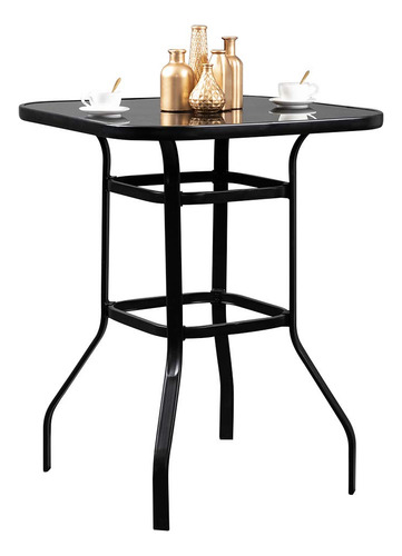 Mesa De Altura Para Patio Cuadrada De Metal Y Vidrio 81 Cm