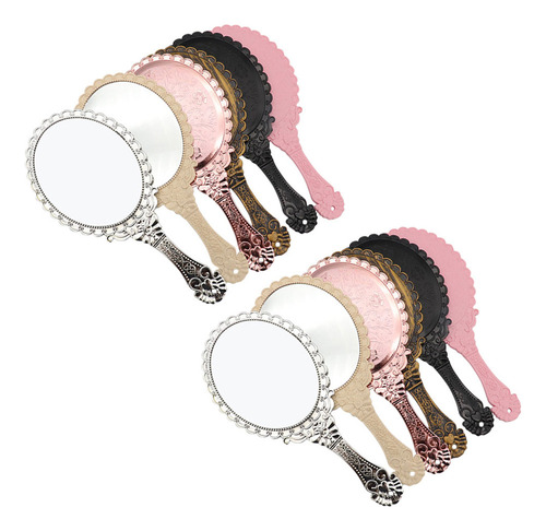S Espejo De Maquillaje Con Mango De Metal, Mango Retro, 12