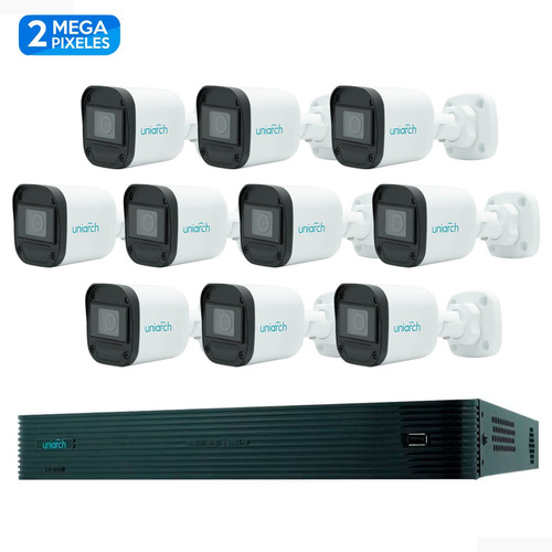 Kit 10cámaras Ip 2mp + Dvr 16ch Uniarch