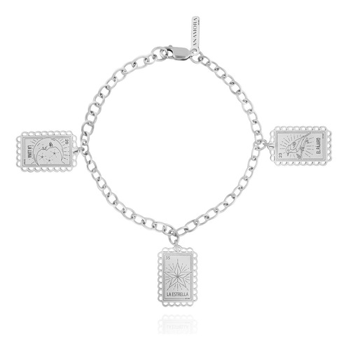 Anamora Pulsera Mujer Plata 925 Loteria Luna Estrella Pajaro