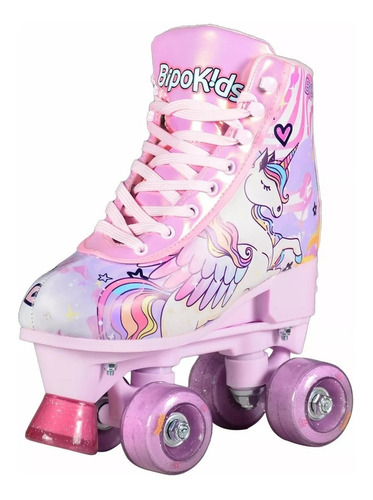 Imagen 2 de 9 de Patines Bipo Bota Simil Cuero Extensibles 4 Ruedas Unicornio