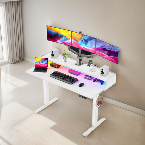 Escritorio De Pie Eléctrico Con Tira Led Rgb 140 X 71 Cm