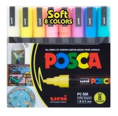 Marcadores Uni Posca Estuche X8 Colores Pastel Pc-5m