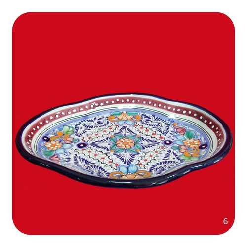 Imagen 2 de 2 de Charola Pavera Mediana De Talavera Poblana Colores M6 Chr