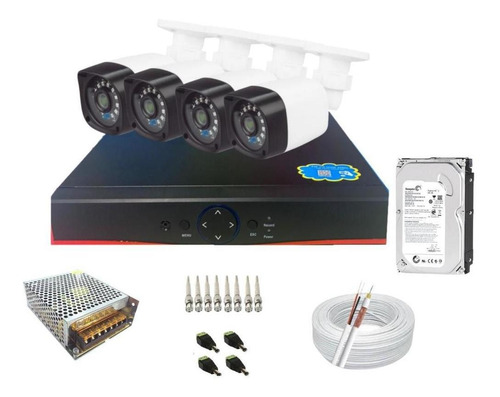 Kit Cftv 4 Câmeras Full Hd 2mp + Dvr 04 Canais 1080p 6x1