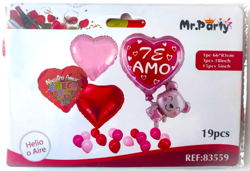 Pack 5 Globos Metalicos Corazón Te Amo 14 De Febrero E