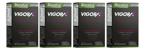 Kit 4 Suplemento Vigorax Femme Saude 60 Capsulas - Bionatus Sem Sabor