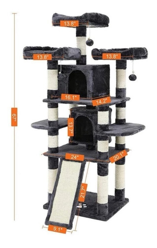 Imagen 3 de 7 de Torre Arbol Rascador Para Gato Mueble Varios Niveles 170cm