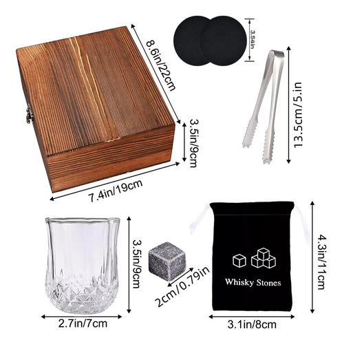 Juego 15 Piezas Regalo Piedra Para Whisky Vasos De Cristal