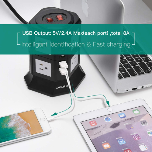 Cargador Estacion Hub Regleta Protectora 4 Usb 8 Enchufes 