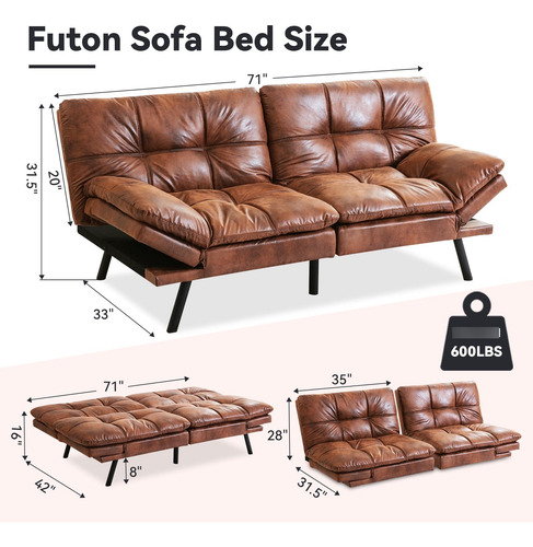 Futón De Espuma Viscoelástica Sofá Cama Color Café Medio