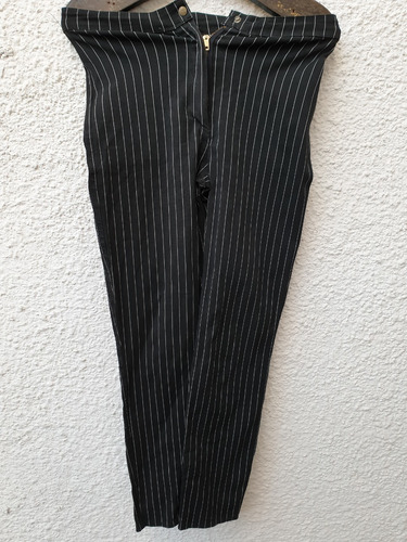 Pantalón Elastizado Negro Rayas Blancas Treis Sete Talle 44.