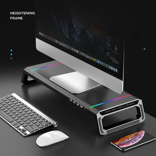 Soporte De Monitor De Altura Ajustable Gamer Rgb Con Usb