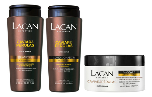 Kit Lacan Caviar E Perolas Shampoo Condicionador Mascara