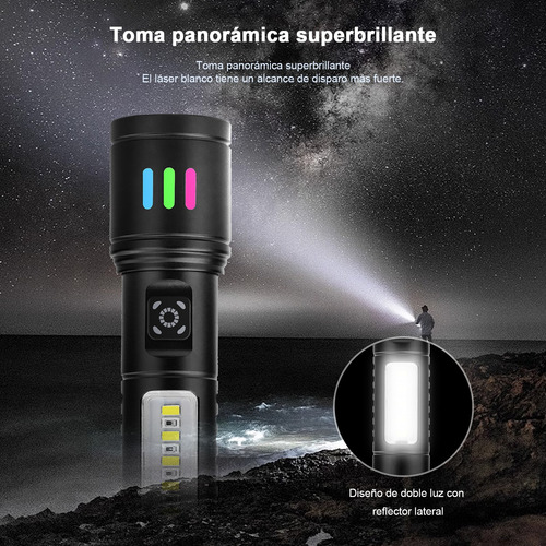 Linterna Táctica Con Luces Laterales Lámpara Campismo Negro Blanco