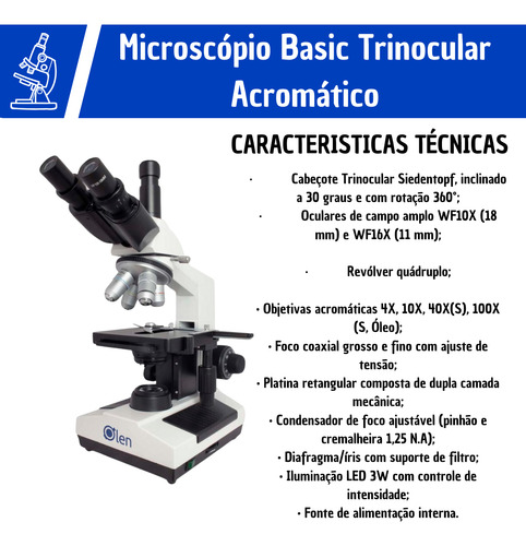 Microscópio Trinocular 1600x Led P/ Escolas, Laboratórios