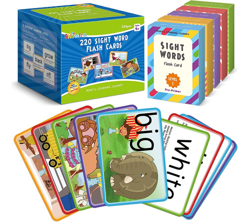 Shemira 220 Sight Words Flash Cards Para Preescolar, Jardín