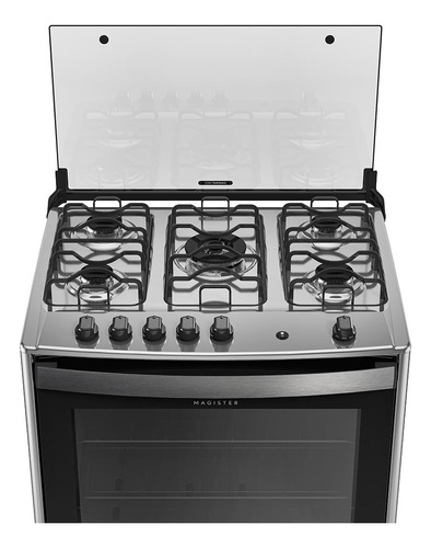 Fogão 5 Bocas Preto Com Mesa De Inox Dako Magister