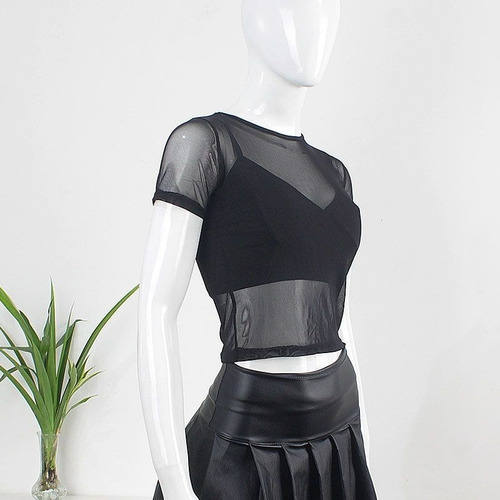 Imagen 2 de 4 de Polo Malla Tul Y Top 2 Piezas Negro Diseños Únicos