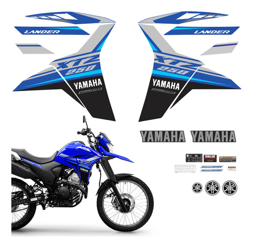 Adesivos Moto Yamaha Lander Xtz 250 2021 2022 Azul + Logo