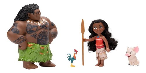 Set De Muñecas Moana Y Maui Con Figuras Pua Y Heihei