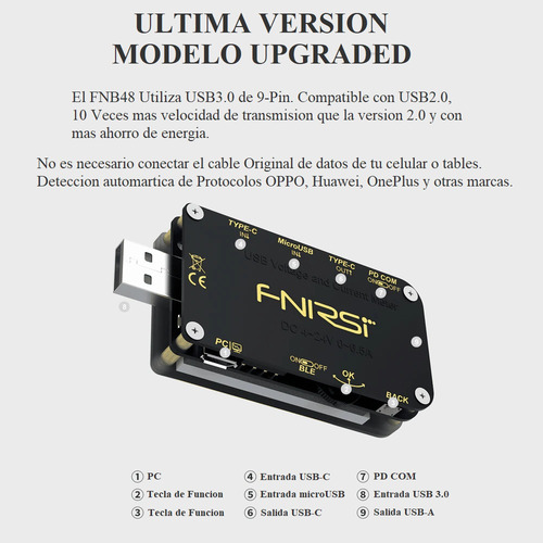 Imagen 5 de 10 de Tester Usb Fnirsi-fnb48 Voltimetro Amperimetro Usb Bluetooth