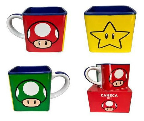 Caneca Cubo Quadrada Super Mario Cogumelo