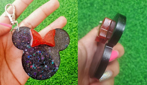 Molde Silicona Mickey Minnie Para Resina Llavero Color Transparente
