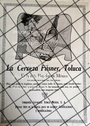 Cartel Publicitario Retro Cerveza Toluca Pilsner 1910 /