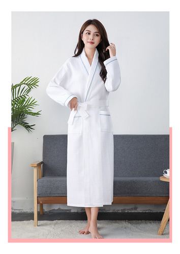 Bata De Baño Robe Waffle Para Mujer, Algodón, Agua