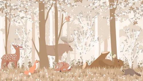 Mural Infantil Ploteo Vinilo Bosque Arboles Animales Mui91