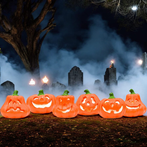 Set Serie Jack O Lantern De 6 Calabazas Halloween C Luz Led