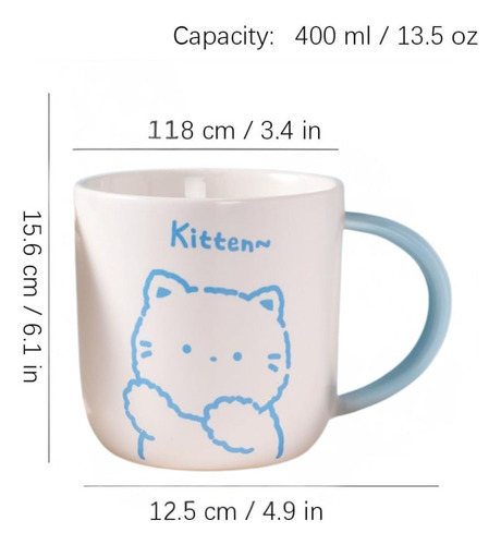 Taza Anime 400 Ml - Diseño Funcional Y Estilo Kawaii Blanco Kitten
