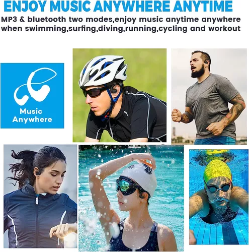  Auriculares impermeables para natación, IPX8 impermeable,  reproductor de MP3 de 8 GB, auriculares inalámbricos Bluetooth de natación  con micrófono de cancelación de ruido para natación, buceo, correr,  ciclismo, gimnasio, entrenamiento 