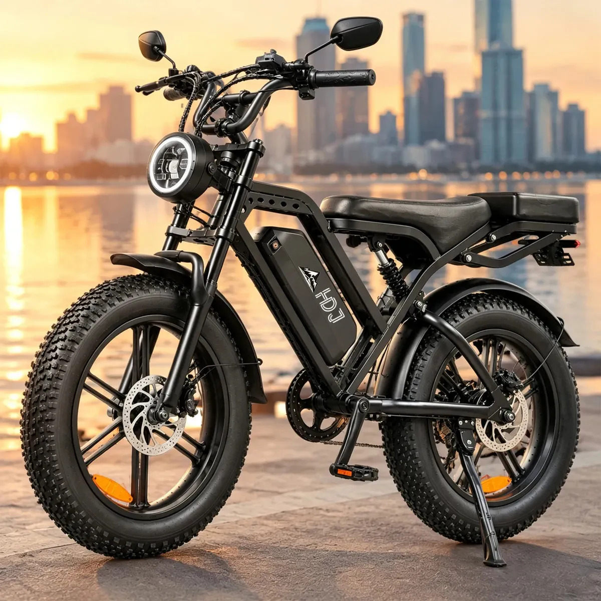 Bicicleta Elétrica HDJ 1000W c/ Bateria Removível 48V 20Ah e Assento Duplo