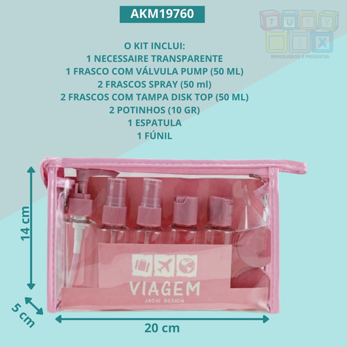 Imagem 2 de 7 de Kit De Frascos P/ Viagem De 10 Peças Rosa Potes Cosméticos