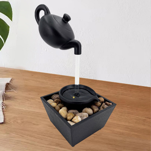 Fuente De Agua De Tetera Flotante Con Luz Y Piedras,